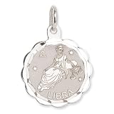 14k White Gold Satin Polished Engraveable Libra Zodiac Scalloped Disc Charm