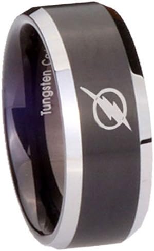 10MM Tungsten FLASH design Black Two Tone Engraved Ring Size 11