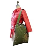 Yukiko Sato V3SL HANABI Leaf of Vela Oversized TESAGE purse, Style 3S, Matching Green Shoulder Strap, Cotton Canvas, Sling Shoulder bags with Japanese Drawstring Closure Top,