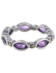 Sterling Silver Oxidized African Amethyst and Marcasite Marquise Ring, Size 7