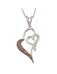 10K White Gold Champagne White Diamond Heart Pendant with Necklace 18" (0.5cttw, H-I Color, I-SI Clarity)