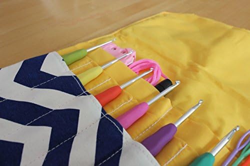 Sparkling PumpkinTM Crochet Set - Ergonomic Crochet Hook Set with Multiple Accessories - Blue Floral Hook Case, Yarn Needles, Stitch Markers, Measuring Tape, Yarn Snips &amp; More! (36 Piece Set, Chevron)