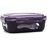 U Konserve Glass Rectangle Food Storage with Silicone Sleeve, 13-Ounce, Eggplant