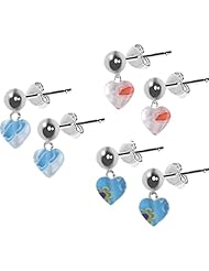 Cheap Girls Jewelry Surgical Steel Pierced Earrings- Girls Flowered Heart Stud Earrings - Set of 3 Pair Earrings For Sale