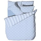 Polka Dot & Stripe Blue Reversible King Size Duvet Quilt Cover Richmond House