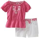 Young Hearts Girls 4-6x 2 Piece Twill Short Set with Printed Sash