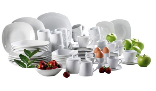 Domestic 921088 Hannah Porzellan Kombiservice 63-teilig, bestehend aus Espresso, Eier- Kaffeebecher, Müslischalen, Giesser, Zuckerdose, Platte Domestic 921088 Hannah Porzellan Kombiservice 63-teilig, bestehend aus Espresso, Eier- Kaffeebecher, Müslischalen, Giesser, Zuckerdose, Platte