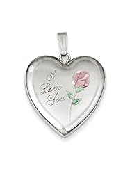Sterling Silver 24mm Enameled Rose Heart Locket. Metal Wt- 5.09g