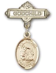 Gold Filled Baby Badge with St. Joshua Charm and Godchild Badge Pin