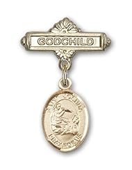 14K Gold Baby Badge with St. Joshua Charm and Godchild Badge Pin