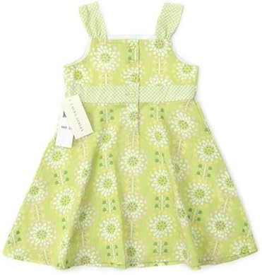 Laura Ashely Girls PRINTED POPLIN DRESS, Green, 4T (LA432)