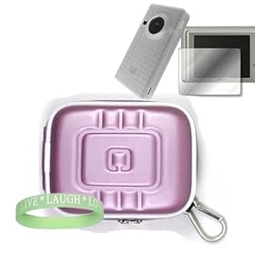 Flip Mino / Flip Mino HD Eva Purple Carrying Case + Clear Flip Mino / Flip Mino HD Silicone Skin + Flip Mino / Flip Mino HD Screen Protector + Vangoddy tm, Live*Laugh*Love wrist band!!!