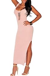 Polyester/Spandex Slit Backless Maxi Dress 