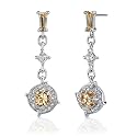Enchanting Allure: Sterling Silver Celebrity Style Dangle Earrings with Champagne and White CZ Diamonds