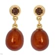Earrings With Precious Stones - Genuine 7.5mm Freshwater Pearls and Topazes Crafted in Yellow Gold Length 19mm