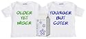 Older Yet Wiser And Younger But Cuter Twin Set Baby & Toddler Retro T-Shirt Sizes 0-6 months WHITE/BLACK + in funky Milk Carton