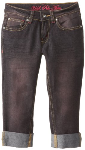 US Polo Association Girls 7-16 Roll Cuff Skinny Capri Jean, Berry Bug, 7