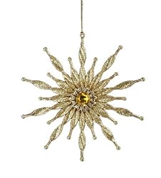 Asian Fusion Gold Glitter Twisted Starburst Snowflake Christmas Ornament 6"