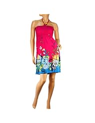 Floral Print Summer Stretchy Beaded Halter Short Polyester  Dress
