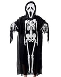 恐怖のどん底！！ ハロウィン 2016 スクリーム コスプレ 絶叫計画 仮装 悪魔 死神 クリスマス ゴースト メンズ レディース キッズ 骨丸見え 衣装 + スクリーム マスク +手袋 セット 男女兼用 【R-farmオリジナルキズフェイクシール付き】 (No.3)