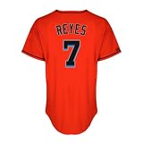 MLB Mens Miami Marlins Jose Reyes Orange Alternate Short Sleeve 6 Button Synthetic Replica Baseball Jersey By Majestic (Firebrick, Medium)