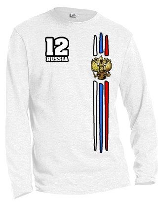 RUSSIA FAN SHIRT – RUSSLAND – HERREN – LONGSLEEVE in Weiss by Jayess Gr. M