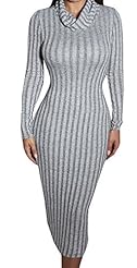Striped Print Cotton/Polyester Turtleneck Maxi Dress 