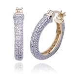 18k Yellow Gold Plated Sterling Silver Pave Cubic Zirconia Pave Hoop Earrings
