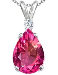 Tommaso Design (tm) Pear Shape 9x7mm Created Pink Sapphire and Genuine Diamond Pendant