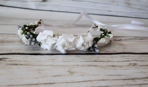 White and Silver Rose Flower Crown