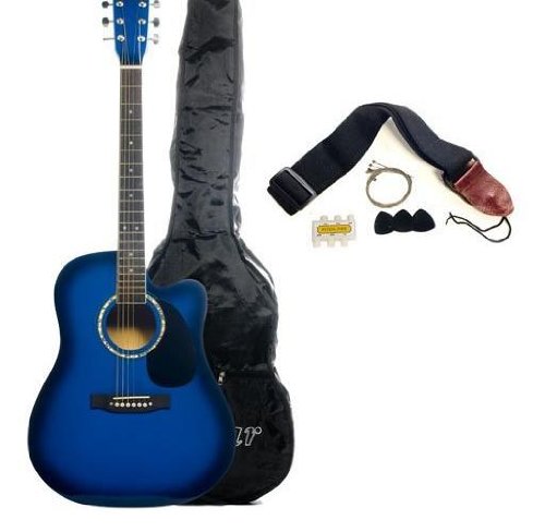 38 Blue Cutaway Acoustic Guitar with Gig Bag and Accessories