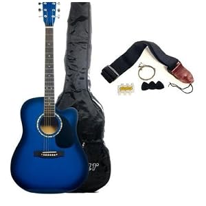 AB 38 Inch Blue Cutaway Acoustic Guitar with Gig Bag and Accessories by 