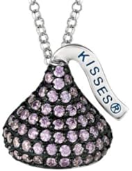 February Birthstone CZs Medium Flat Back Shaped Hershey`s Kiss Pendant- 16 to 18 Inch Adjustable Chain Included in 925 Sterling Silver