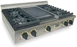 FiveStar TPN037 36 Pro-Style LP Gas Rangetop with 4 Sealed Ultra High-Low Burners and Double Sided Grill/Griddle