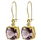 10k Yellow Gold Cushion Cut Pink Quartz and Diamond Earrings