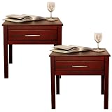 KYOTO Table basse table de chevet en massif finition chatain fonc&eacute;, lot de 2
