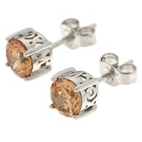 Sterling Silver 6mm Round Champagne Cubic Zirconia Stud Earrings by Charles Winston