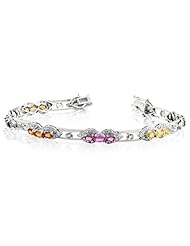14K White Gold 0.54ct Diamond and Multi-Color Sapphire Gemstone Bracelet