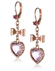 Betsey Johnson "Rose Gold Boost" Crystal Heart Drop Earrings