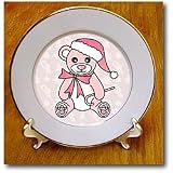 Christmas Cute Pink Teddy Bear with Santa hat - 8 Inch Porcelain Plate