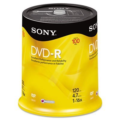 Sony DVD-R 16x Recordable DVD 4.7GB - 100 Disc Spindle