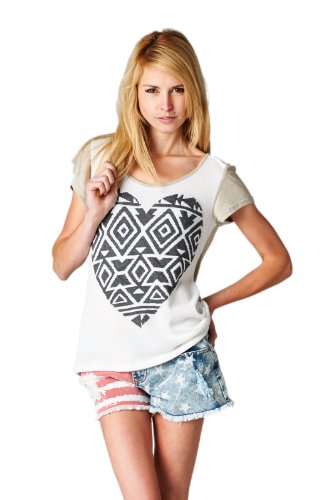 [The Classic Brand] Aztec heart crotchet back short sleeve Top CREAM Small