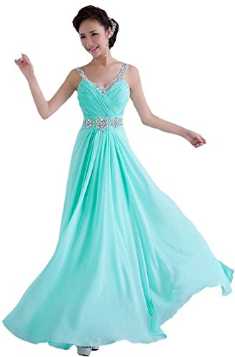 Vantexi Beaded Straps Chiffon Long Formal Prom Bridesmaid Dress Aqua |  Desertcart Aruba
