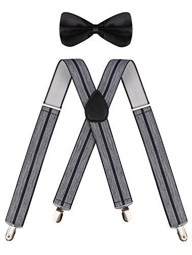 BODY STRENTH Pre Tied Bowtie and X Shape Elastic Adjustable Suspenders for Men