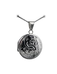 British Jewellery Workshops Silver 23mm engraved flat round Locket with Curb chain