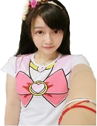 Girls Sailor Moon Bow Tie Chibiusa/Chibi Harajuku Short T-shirts Tees Tops Medium Pink