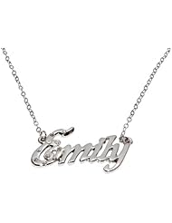 Name Necklaces Emily - Personalized Necklace White Gold Plated 18K, Belcher Chain, 2mm Thick
