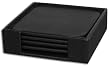 Black Leather 4 Square Coaster Set with Holder