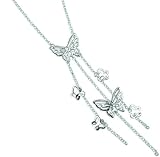 Elements Sterling Silver Ladies N862 Butterfly Necklace with Multiple drop charms