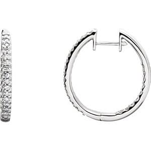 IceCarats Designer Jewelry 14K White Gold 14K White 1/2 Ctw Diamond Hinged Inside/Outside Hoop Earring.